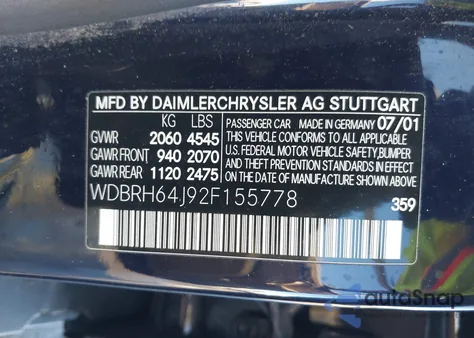 2002 Mercedes-Benz C 320 from USA, damaged, VIN WDBRH64J92F155778